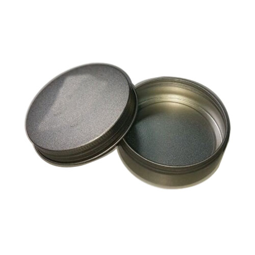 round tin box with screw top lid for shoe cream