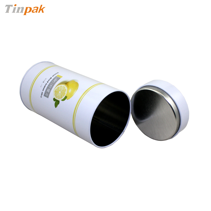 cylindrical tea tin