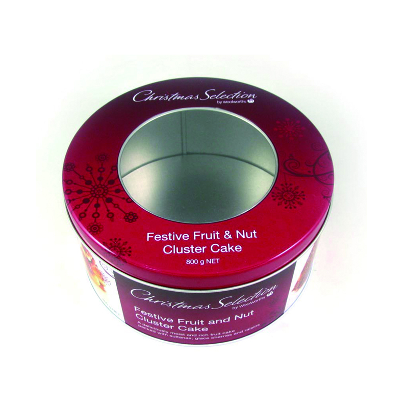Round cake tin with clear window