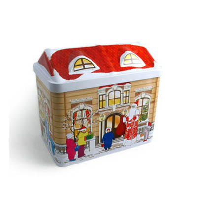Christmas house tin box for biscuit