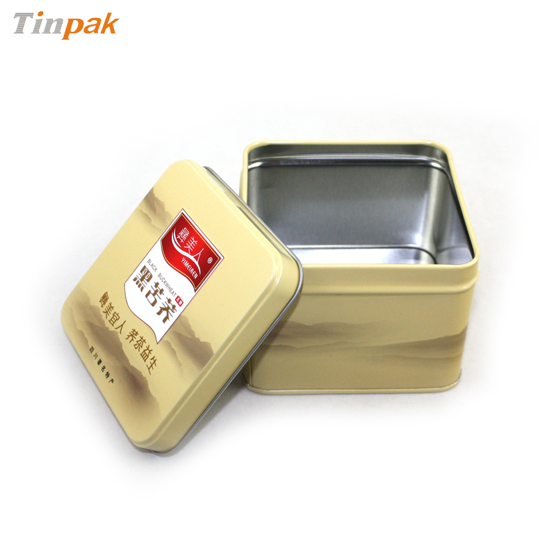 square metal tea tin container