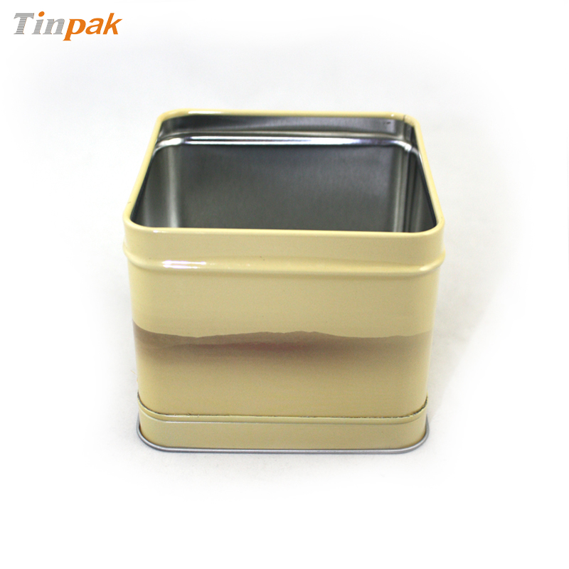 square tea tin container with step lid 