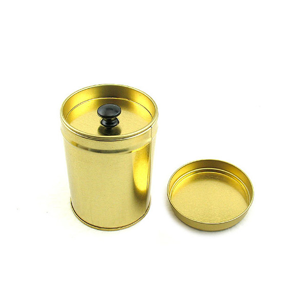 golden round tea tin container