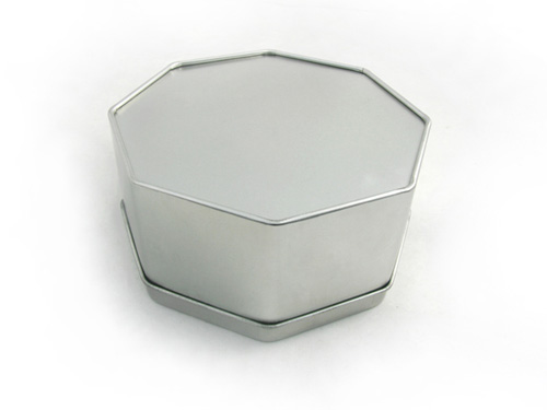 silver plain octagonal shaped candy tin box