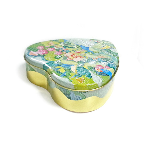 heart shaped metal biscuit tin box with slip lid