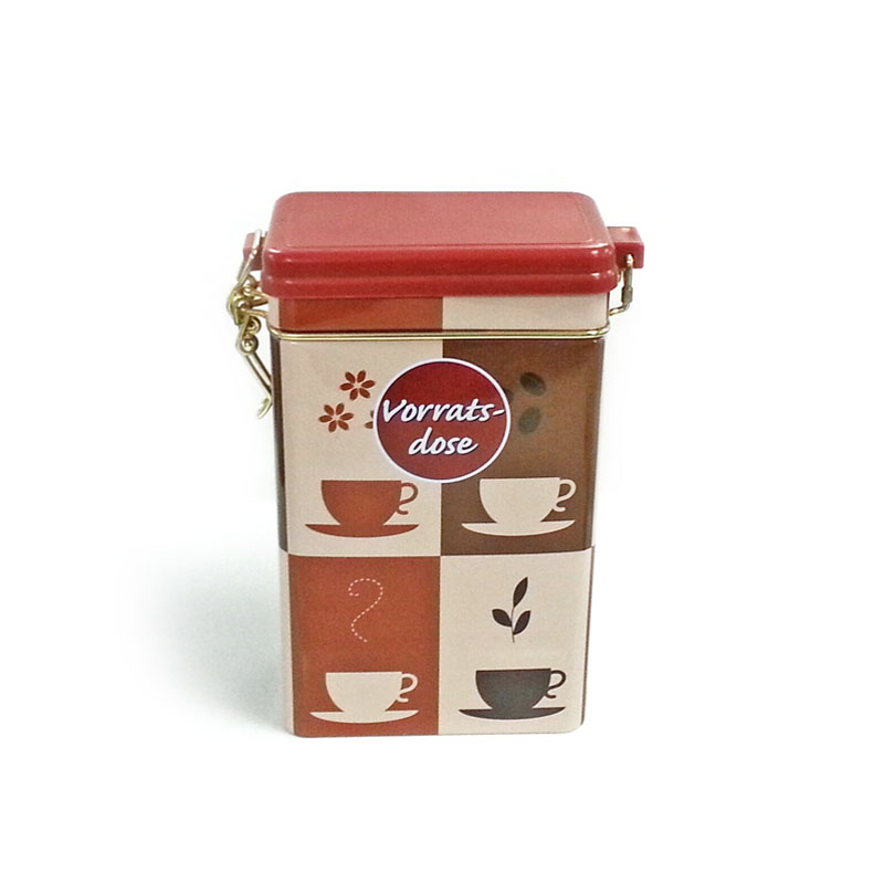 rectangular coffee tin container with airtight lid