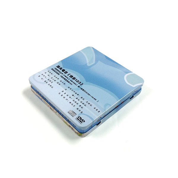 custom printed rectangular CD tin case with hinged lid