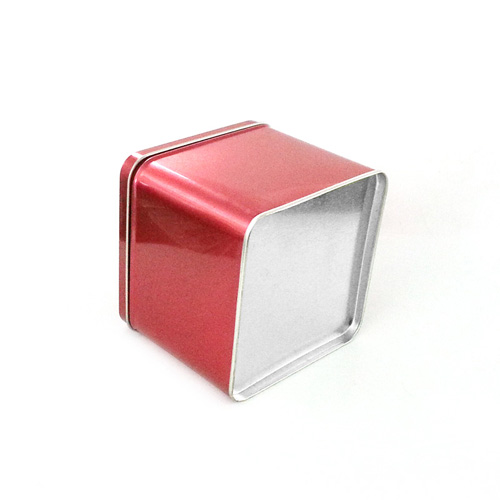 red square tea metal tin container with embossing