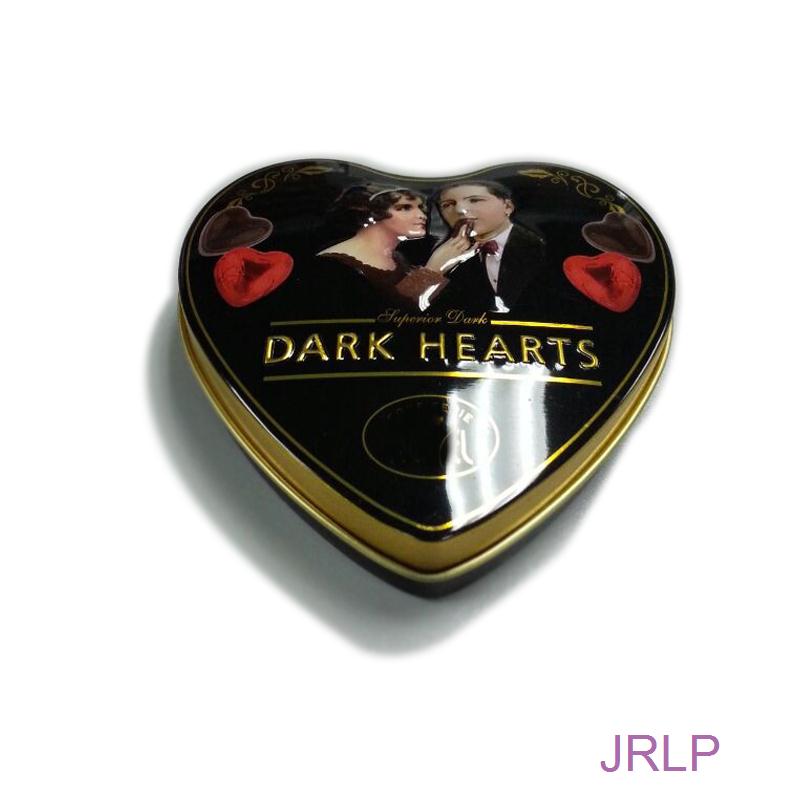 Whholesale customized dark heart chocolate tin box