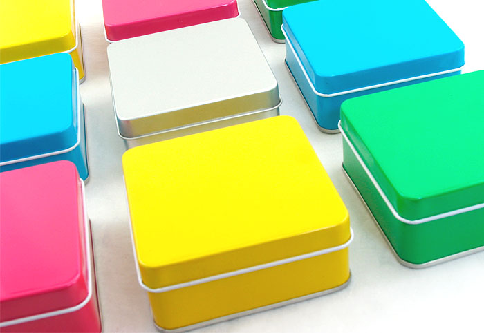 colorful square candy tin box