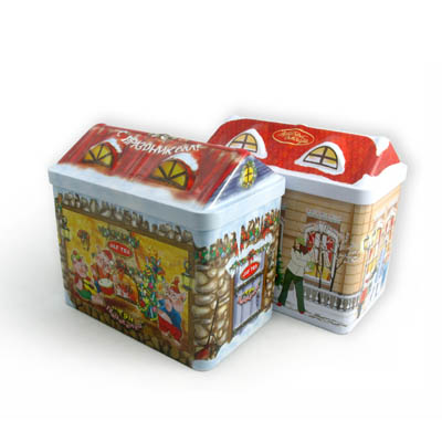 Christmas house biscuit tin box