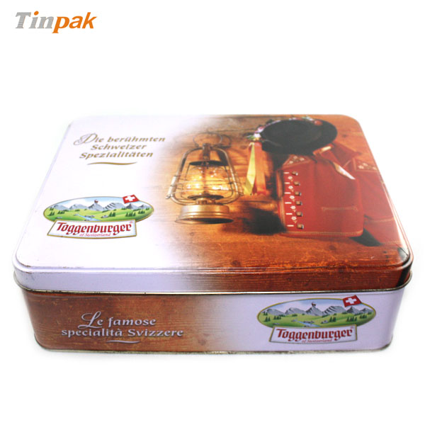 large metal biscuit tin container