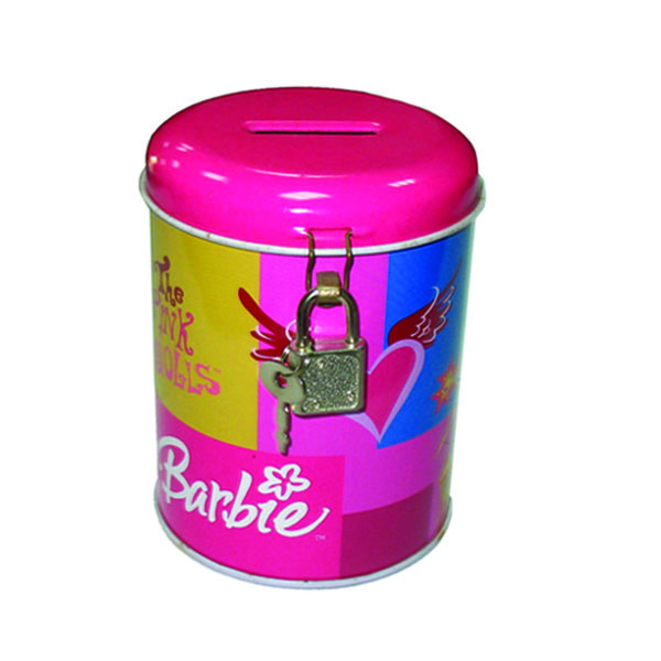 round coin bank tin box with lock