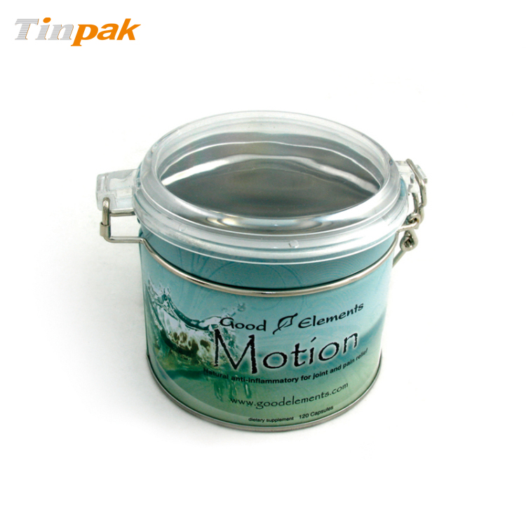 Custom printing round tea tin with plastic lid
