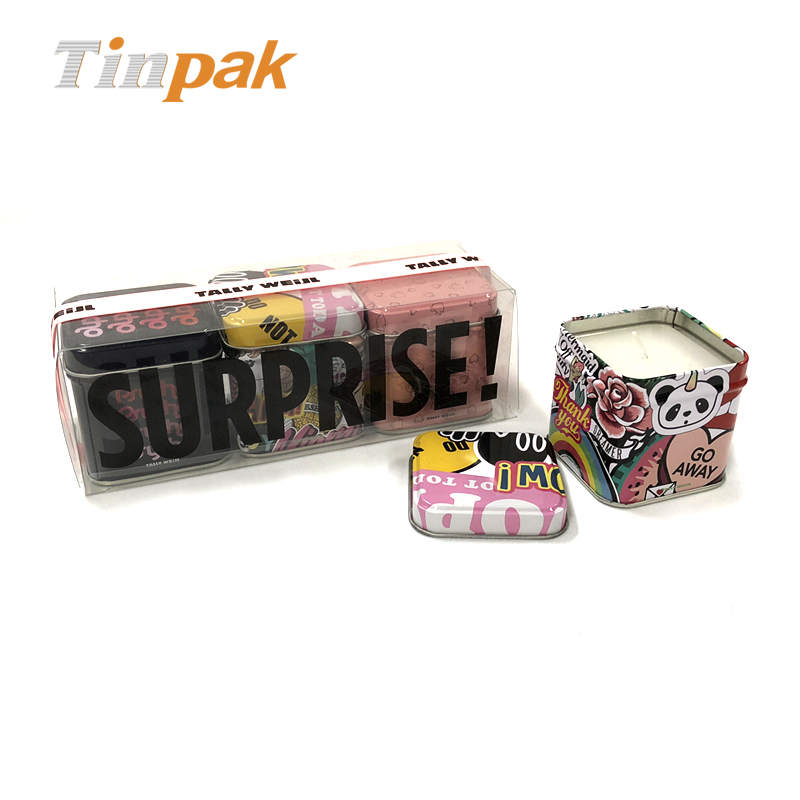 Square candle tin holder as promotional gift