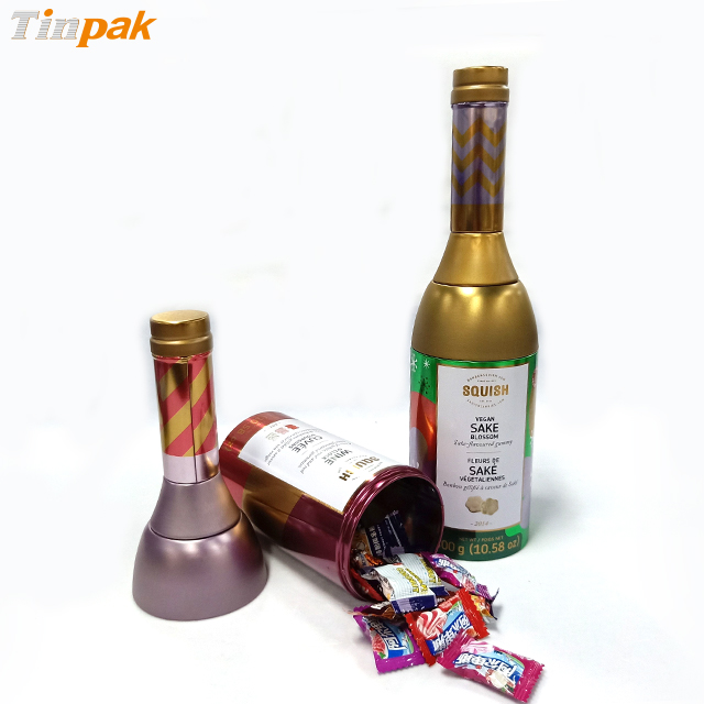 Fashionable bottle-shaped gift tin box for candy packaging