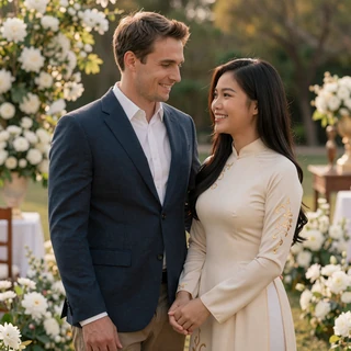 Michael and Linh on their wedding day - Tinpak Asians success story from USA and Vietnam