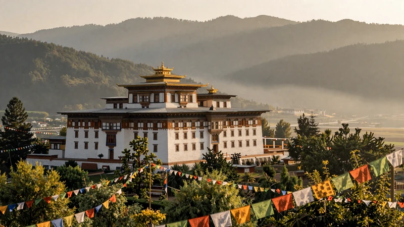 Bhutanese dzong fortress in the Himalayan valley, representing Bhutan's cultural heritage for dating context