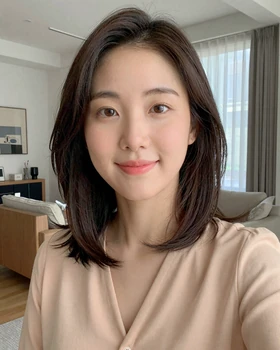Korean woman smiling warmly after hearing a romantic phrase in Korean from her partner