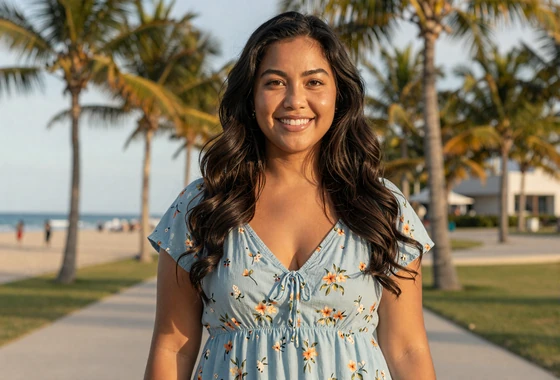 Beautiful Filipina woman smiling at a tropical beachfront in the Philippines