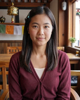 Bhutanese woman in casual clothing at a cafe in Thimphu, ready for dating