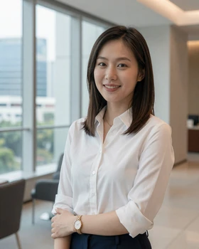 Singaporean professional woman smiling in modern Singapore office setting