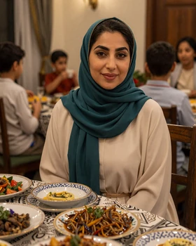 Yemeni woman sharing a traditional family meal demonstrating the warmth of Islamic family values