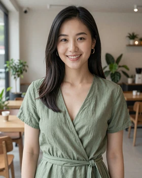 Stylish Taiwanese woman enjoying a modern cafe in Taipei for dating